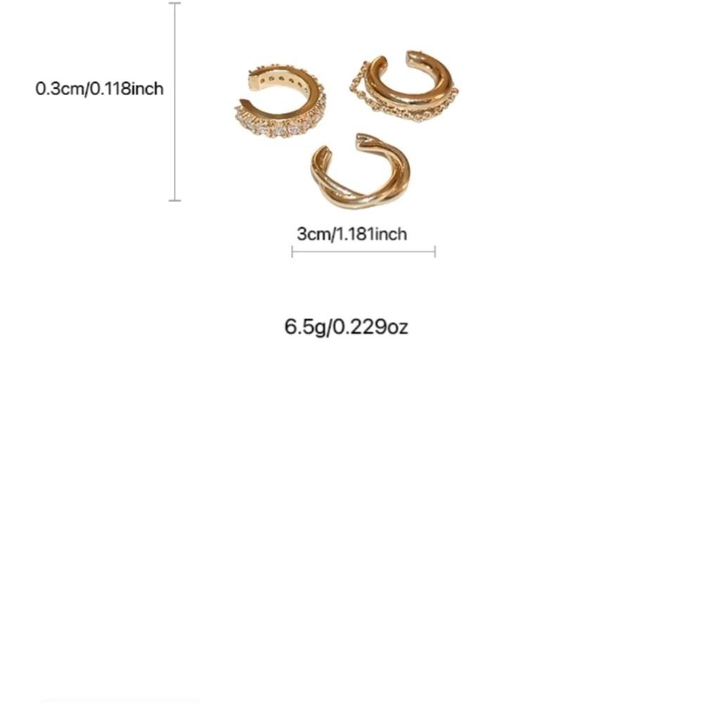 Gold Ear Cuff Set - Minimal Layered Hoops & Chain - Picture 4 of 6